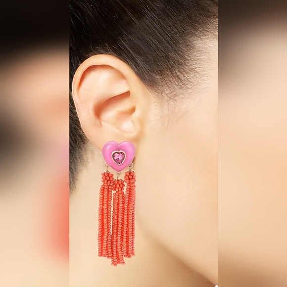 ON 34th Jewelry - On 34th Gold-Tone Crystal Heart & Beaded Fringe Drop Earrings